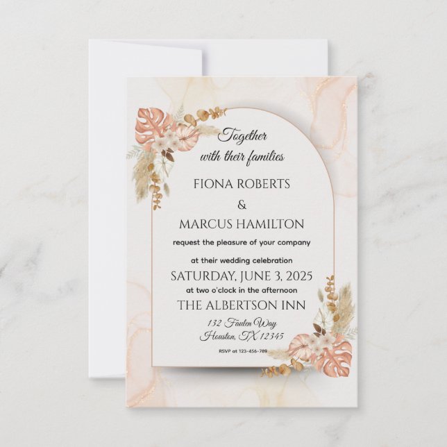 Tarjeta RSVP Boho Wedding - Elegante floral rústic (Anverso)