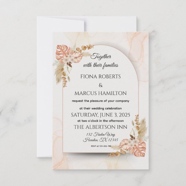 Tarjeta RSVP Boho Wedding - Elegante floral rústic (Anverso)