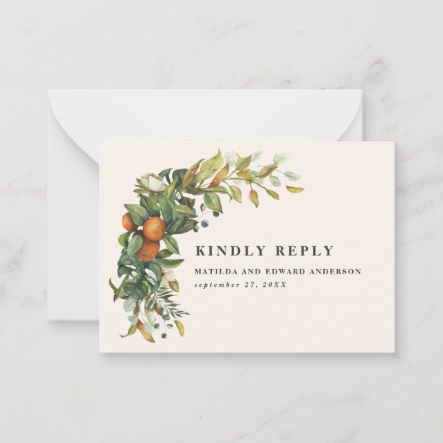 tarjeta RSVP botánica moderna de boda de presupues (Anverso)