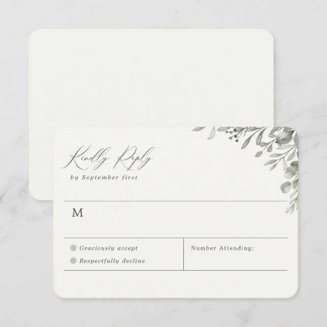 Tarjeta RSVP Botánica Simple Greeneration (Anverso / Reverso)