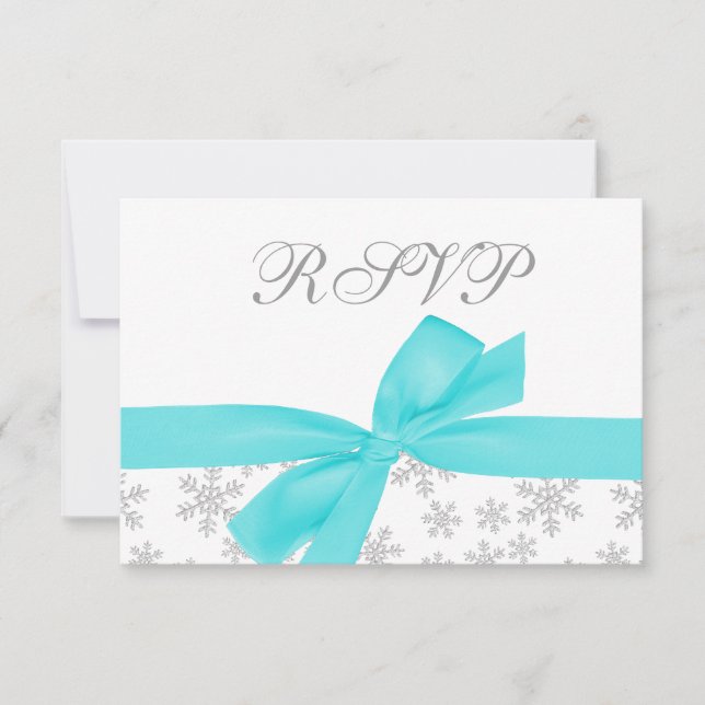 Tarjeta RSVP Bow Verde azulada para copos de nieve (Anverso)
