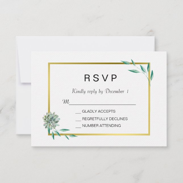 Tarjeta RSVP Boyanical Suculento de Oro (Anverso)