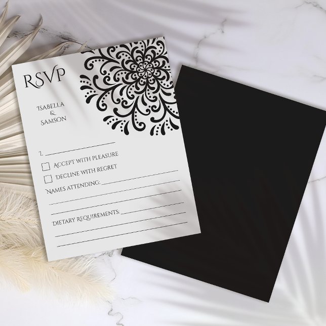 Tarjeta RSVP brillante en blanco y negro sensacion (Subido por el creador)