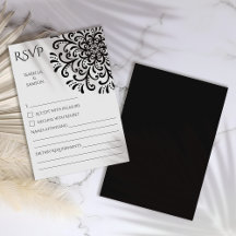 Tarjeta RSVP brillante en blanco y negro sensacion