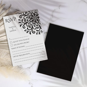 Tarjeta RSVP brillante en blanco y negro sensacion
