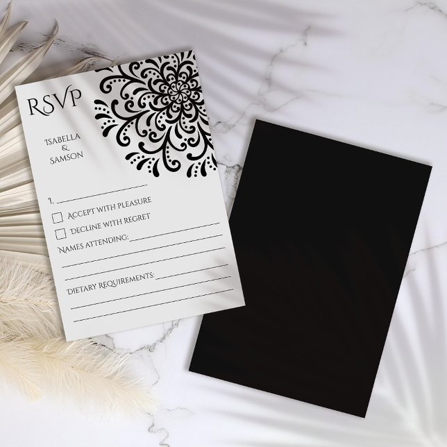 Tarjeta RSVP brillante en blanco y negro sensacion (Subido por el creador)