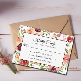 Tarjeta RSVP Burgundy Red Floral Elegante Boda