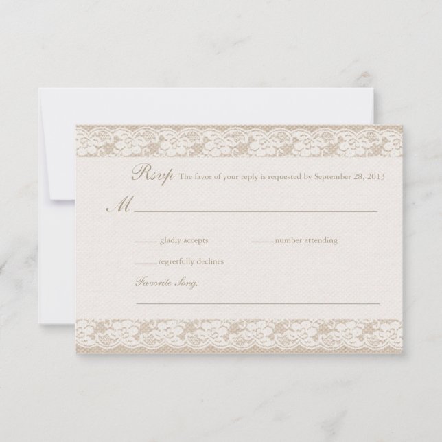 Tarjeta RSVP Burlap y Lace (Anverso)