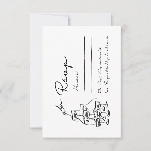Tarjeta RSVP caprichosa, torre de champagne de man (Anverso)