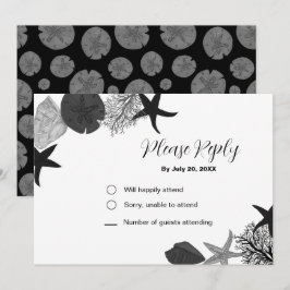 Tarjeta RSVP casual de conchas blancas-negras