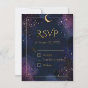 Tarjeta RSVP Celestial Oscura   Nubes moradas y ma