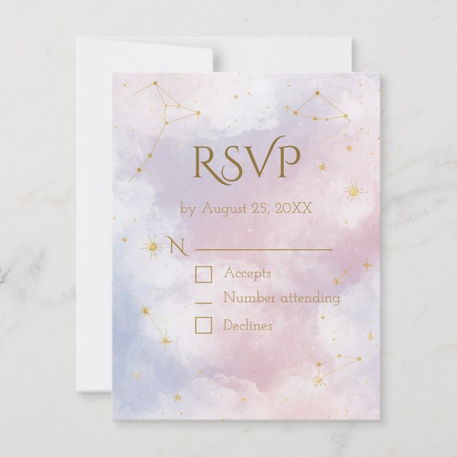 Tarjeta RSVP Celestial Rosa | Estrellas de acuarel (Anverso)