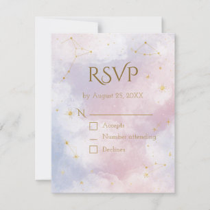 Tarjeta RSVP Celestial Rosa   Estrellas de acuarel