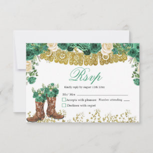 Tarjeta RSVP Charra Mis Quince de Western Green Hu