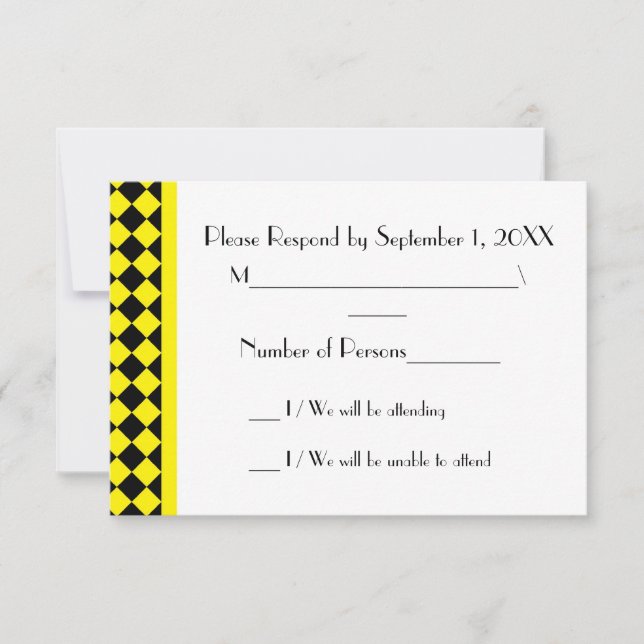Tarjeta RSVP ChequerBoard (amarillo/negro) (Anverso)