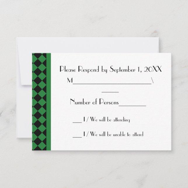 Tarjeta RSVP ChequerBoard (verde/negro) (Anverso)