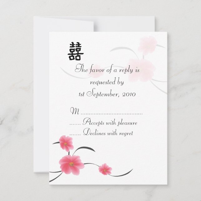 Tarjeta RSVP Cherry Blossom Doble Felicidad (Anverso)