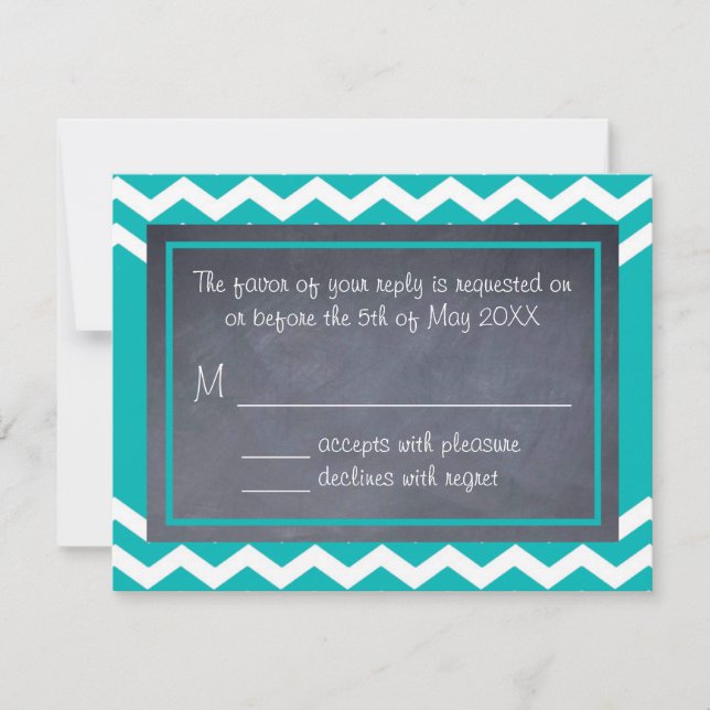 Tarjeta RSVP Chevron verde azulada (Anverso)