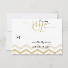 Tarjeta RSVP Chevron Wedding Glamour Purpurina Gol