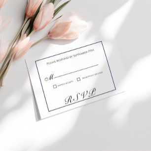 Tarjeta RSVP clásica de boda blanca y negra
