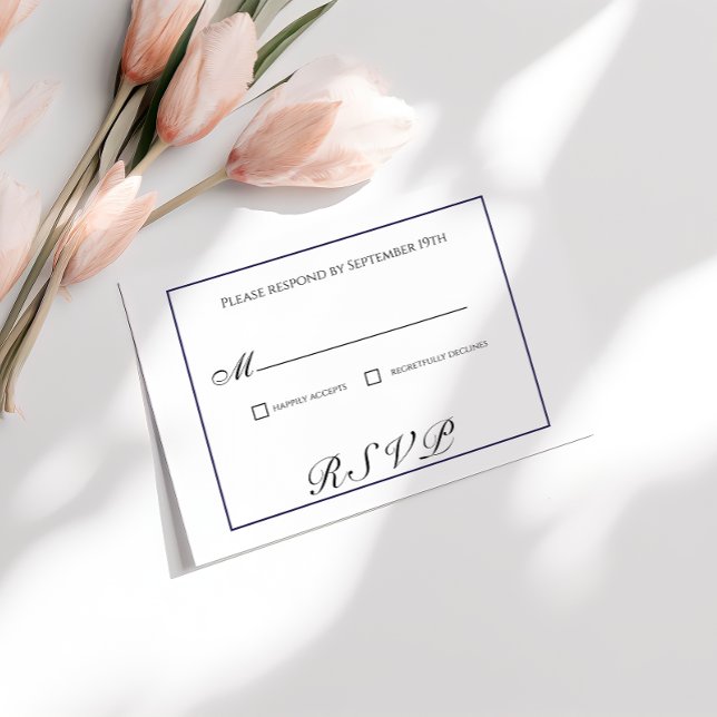 Tarjeta RSVP clásica de boda blanca y negra (Subido por el creador)