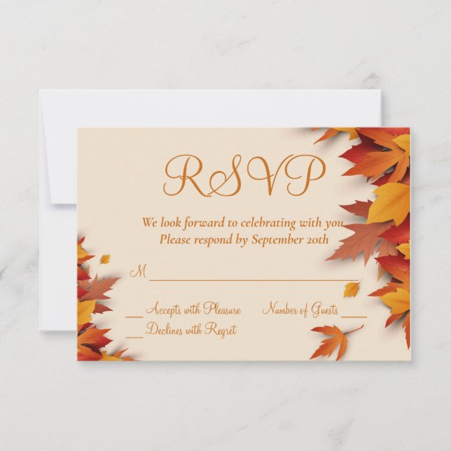 Tarjeta RSVP clásica de hoja de otoño - Horizontal (Anverso)
