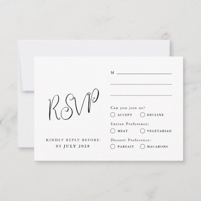 Tarjeta Rsvp clásica, estilo elegante, minimalista (Anverso)