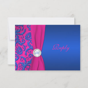 Tarjeta RSVP Cobalt y Fuchsia Damask