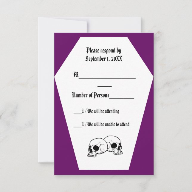 Tarjeta RSVP Coffin (púrpura) (Anverso)