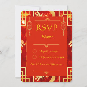 Tarjeta RSVP con Boda Red and Gold Dragon