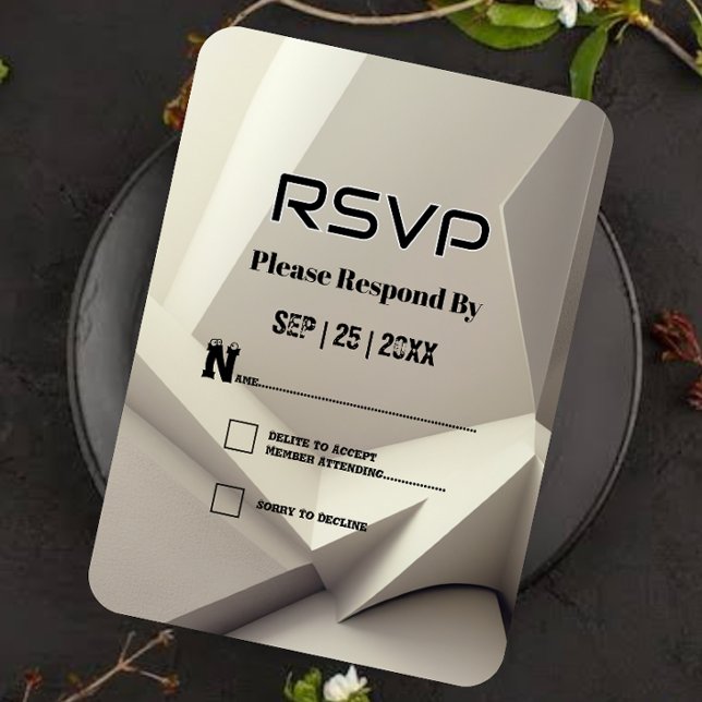 Tarjeta Rsvp con estilo Geométrico Neutral Plata M (Subido por el creador)