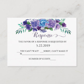 Tarjeta RSVP con flor morado y azul