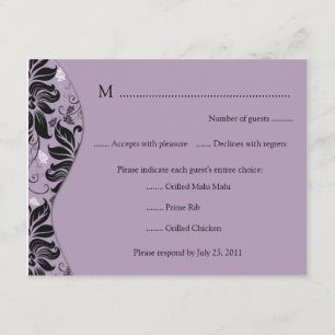 Tarjeta RSVP con floral púrpura y negra