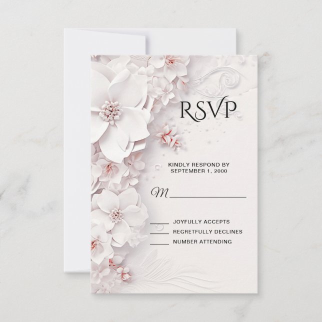 Tarjeta RSVP con floral rosa Rubor de marfil (Anverso)
