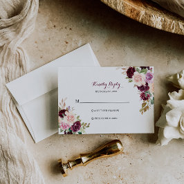 Tarjeta Rsvp con Floral Verde Rubor Burgundy