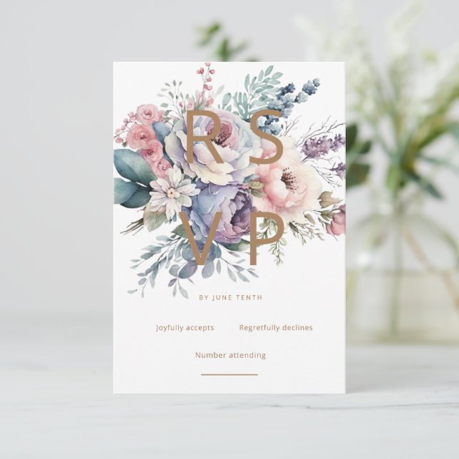 Tarjeta RSVP con flores de jardín elegante para pa (Anverso de pie)