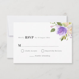 tarjeta RSVP con flores púrpura