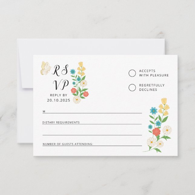 Tarjeta RSVP con flores silvestres trazadas (Anverso)