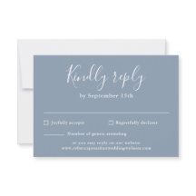 Tarjeta RSVP con guión mínimo de una boda azul tur