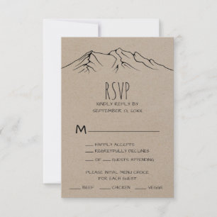Tarjeta RSVP con menú rústico de montaña de madera