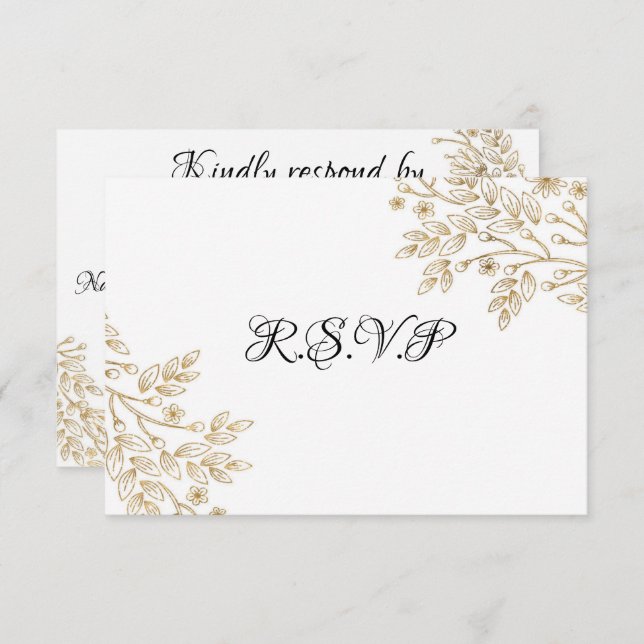 Tarjeta RSVP con Relieve metalizado dorado de moda (Anverso / Reverso)