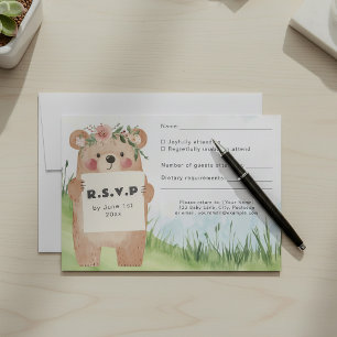 Tarjeta RSVP con signo de retención de oso cortado