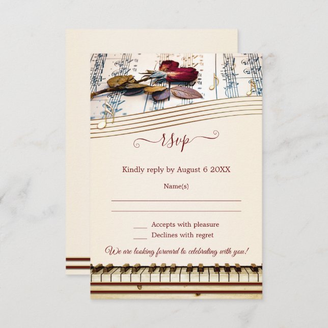 Tarjeta RSVP con tema de boda de música clásica (Anverso / Reverso)