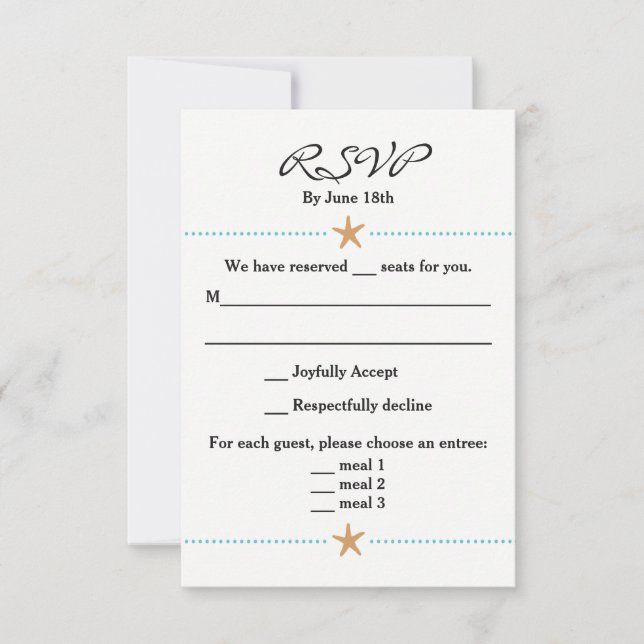 Tarjeta RSVP con tema de playa con acentos de pez  (Anverso)