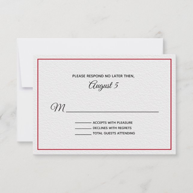 Tarjeta RSVP con textura blanca y roja (Anverso)