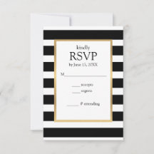 Tarjeta RSVP con tiras de rayas blancas y negras