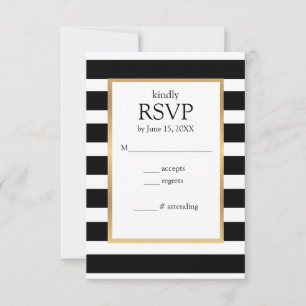 Tarjeta RSVP con tiras de rayas blancas y negras