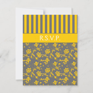 Tarjeta RSVP con tiras florales amarillas y grises