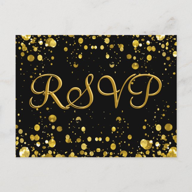 Tarjeta RSVP Confetti de oro (Anverso)