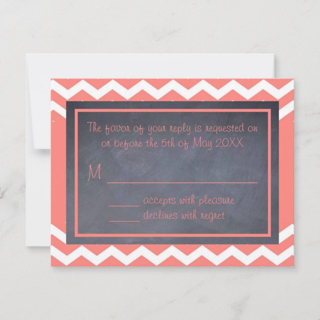 Tarjeta RSVP Coral Chevron (Anverso)